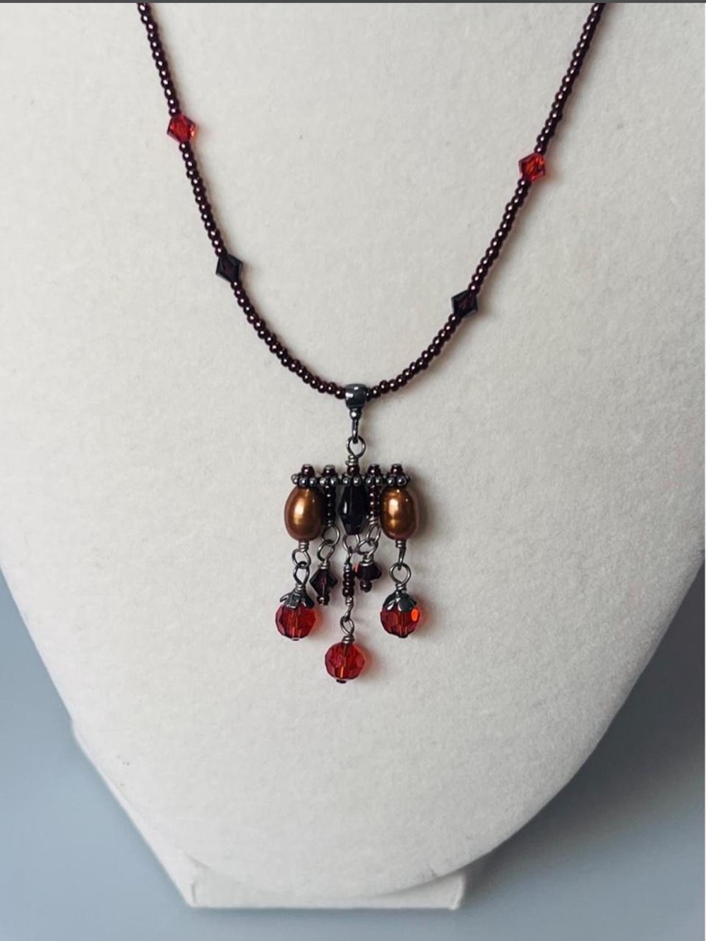 Brown and Burnt Orange Beaded Pendant Necklace